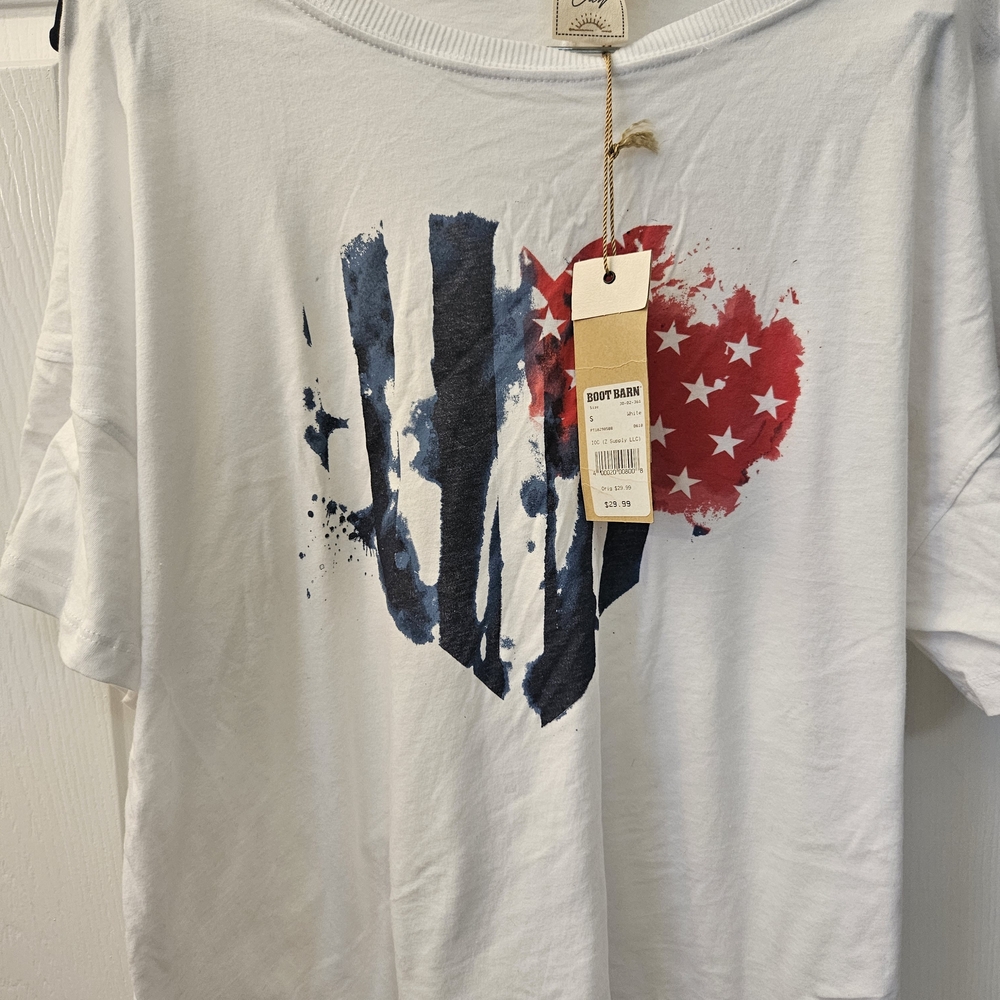 White Crow White and Red Graphic Top